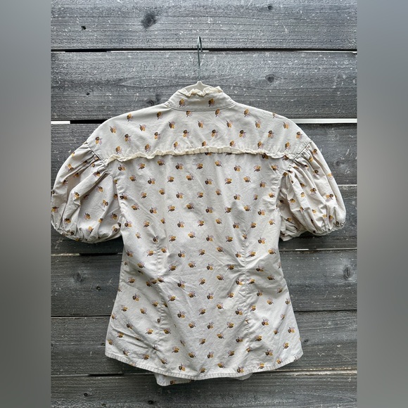 Free People Tiny Floral Bouquets Puff Sleeve Button Down Shirt - Picture 6 of 10